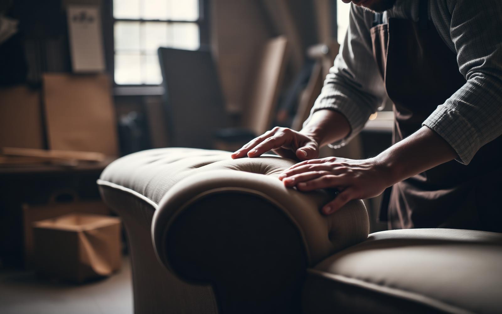 Artisan handcrafting a sofa